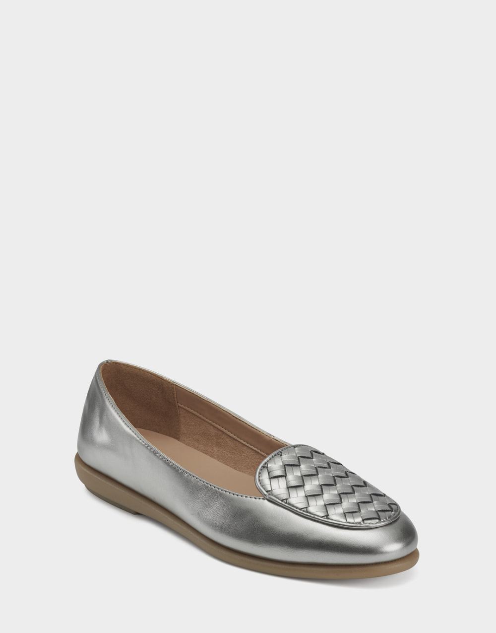 Women's | Silver Faux Leather Loafer with Weaved Upper Brielle