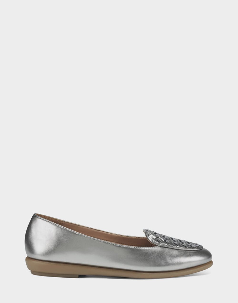 Women's | Silver Faux Leather Loafer with Weaved Upper Brielle