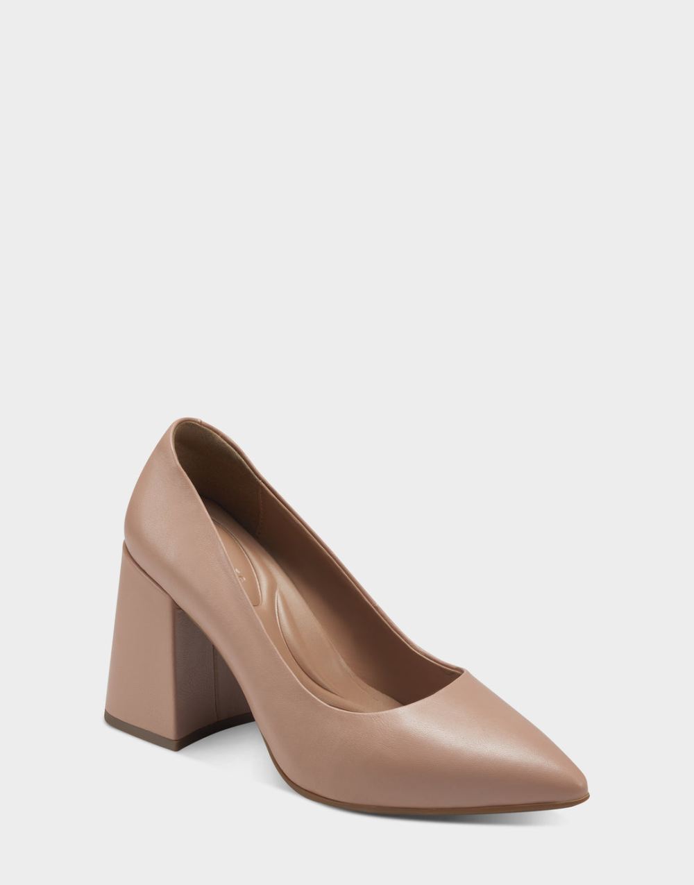 Women's | Isabel Natural Leather Almond Toe Block Heel Pump