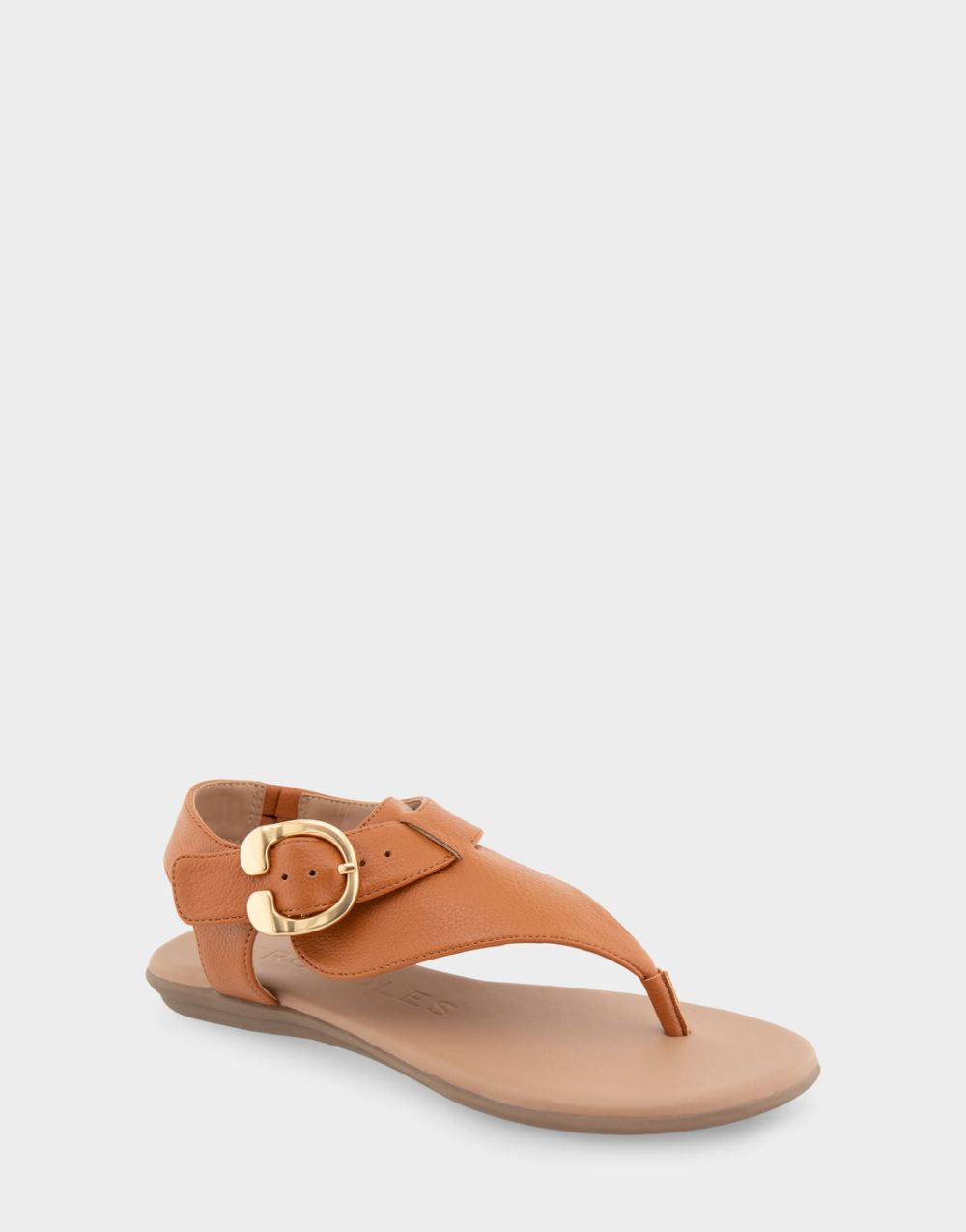 Women's | Isa Tan Grainy Faux Leather Buckle Detail Back Strap Thong Sandal