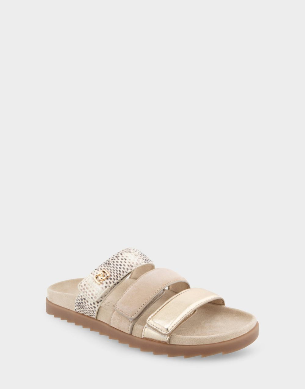 Women's | Lee Gold Metallic Leather Three Band Footbed Sandal