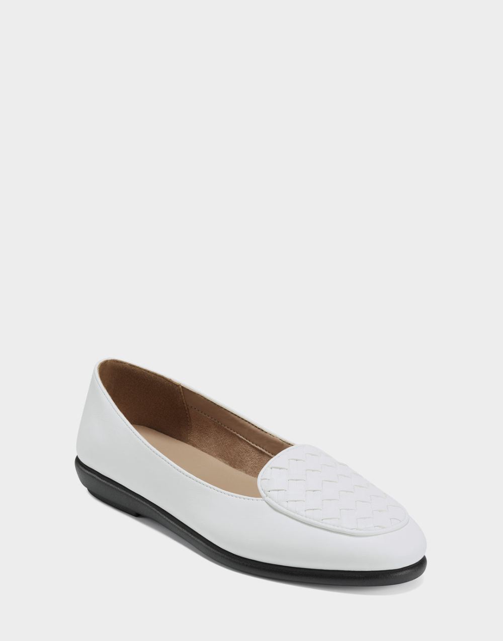 Women's | White Faux Leather Loafer with Weaved Upper Brielle