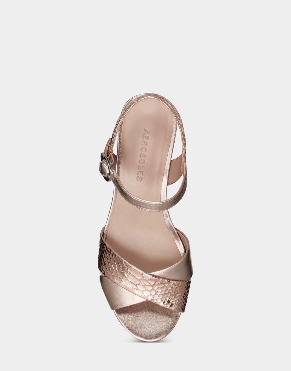 Women's | Rose Gold Leather Platform Block Heel Sandal with Buckle Cosmos