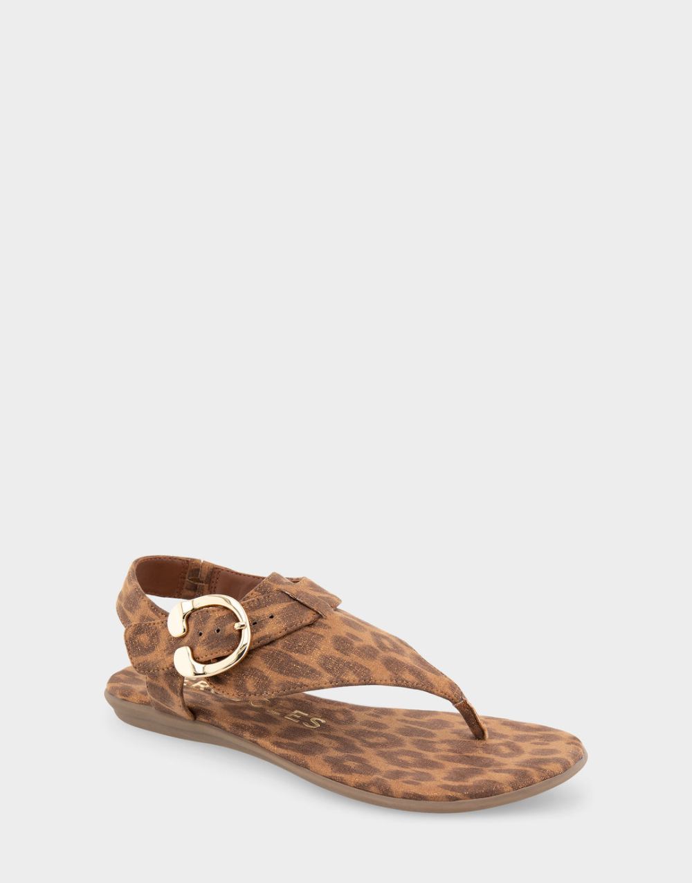 Women's | Isa Leopard Metallic Faux Suede Buckle Detail Back Strap Thong Sandal