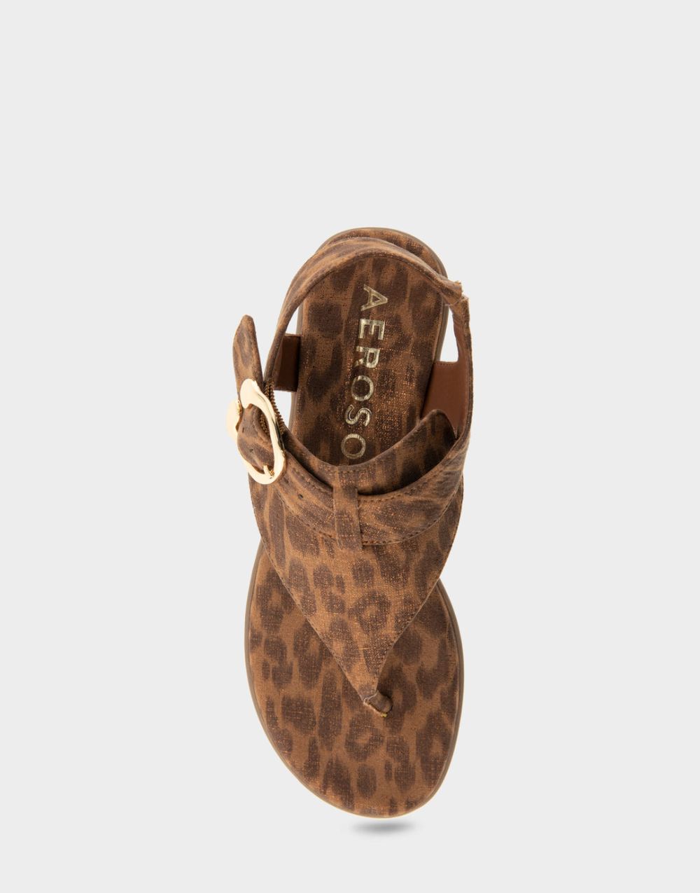 Women's | Isa Leopard Metallic Faux Suede Buckle Detail Back Strap Thong Sandal