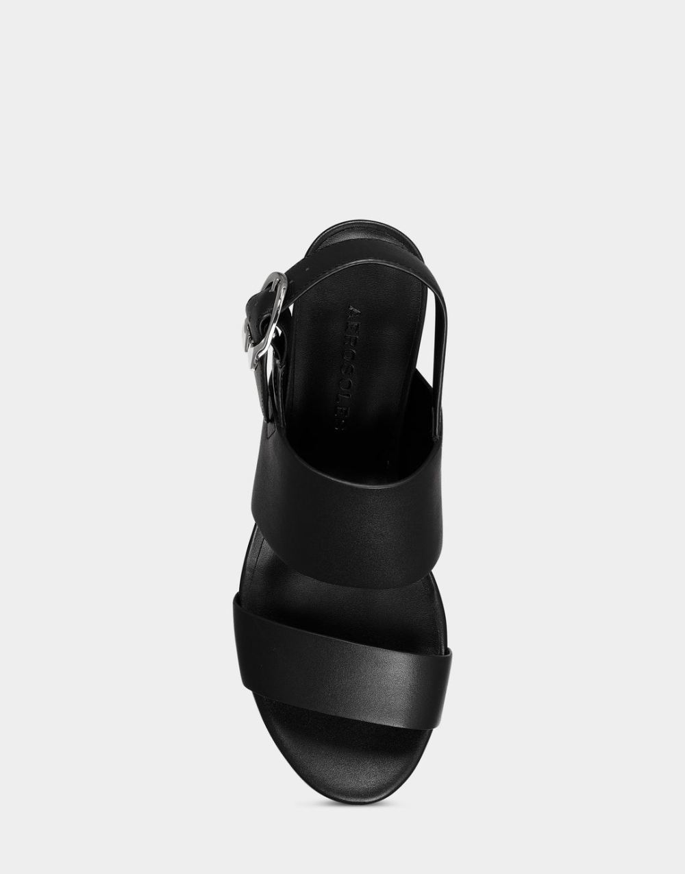 Women's | Camera Black Genuine Leather Platform Block Heel Sandal with Signature Buckle