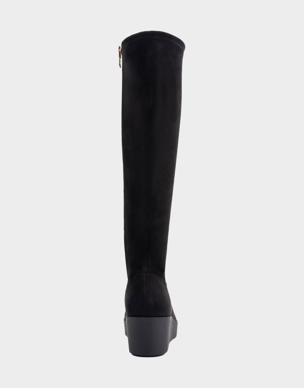 Women's | Cecina Black Stretch Faux Suede Flatform Heel Tall Shaft Boot