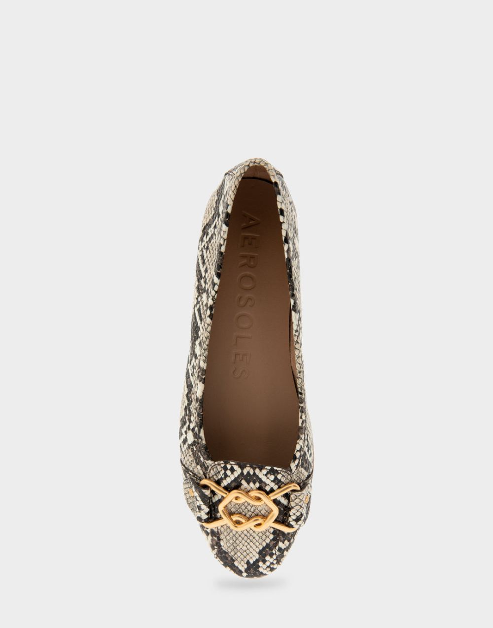 Women's | Bia Natural Printed Snake Faux Leather Ornamented Flat