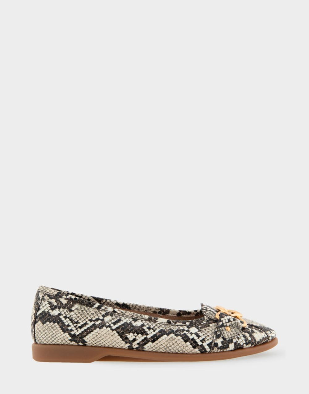 Women's | Bia Natural Printed Snake Faux Leather Ornamented Flat