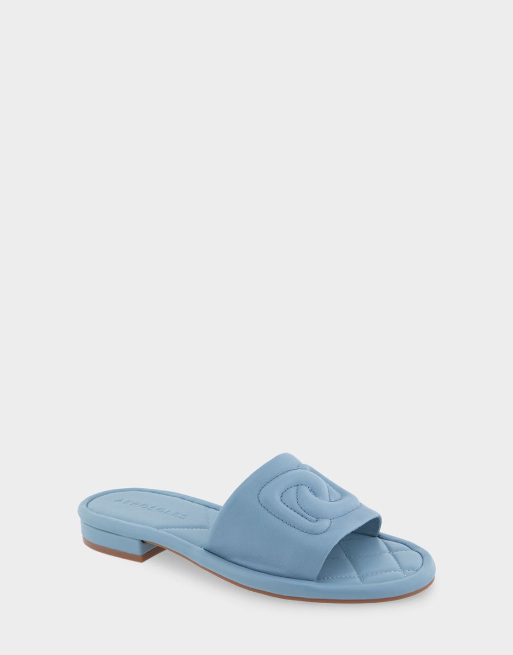 Women's | Jilda Dusty Blue Leather Debossed Chain Link Slide Sandal