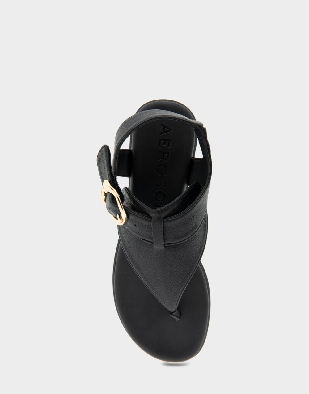 Women's | Isa BLack Grainy Faux Leather Buckle Detail Back Strap Thong Sandal