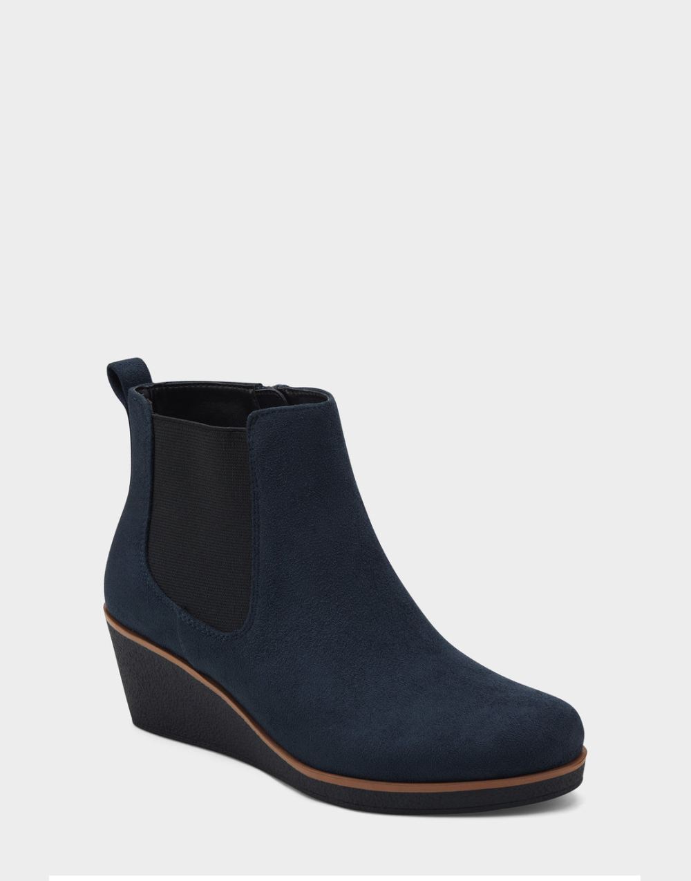 Women's | Navy Wedge Heel Slip On Bootie with Elastic Goring Brandi