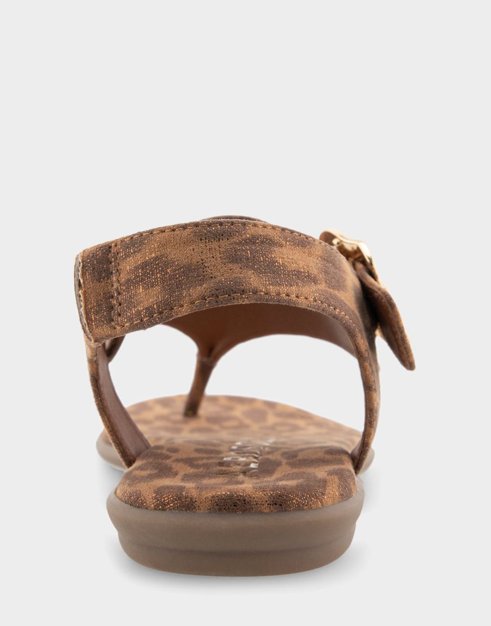 Women's | Isa Leopard Metallic Faux Suede Buckle Detail Back Strap Thong Sandal