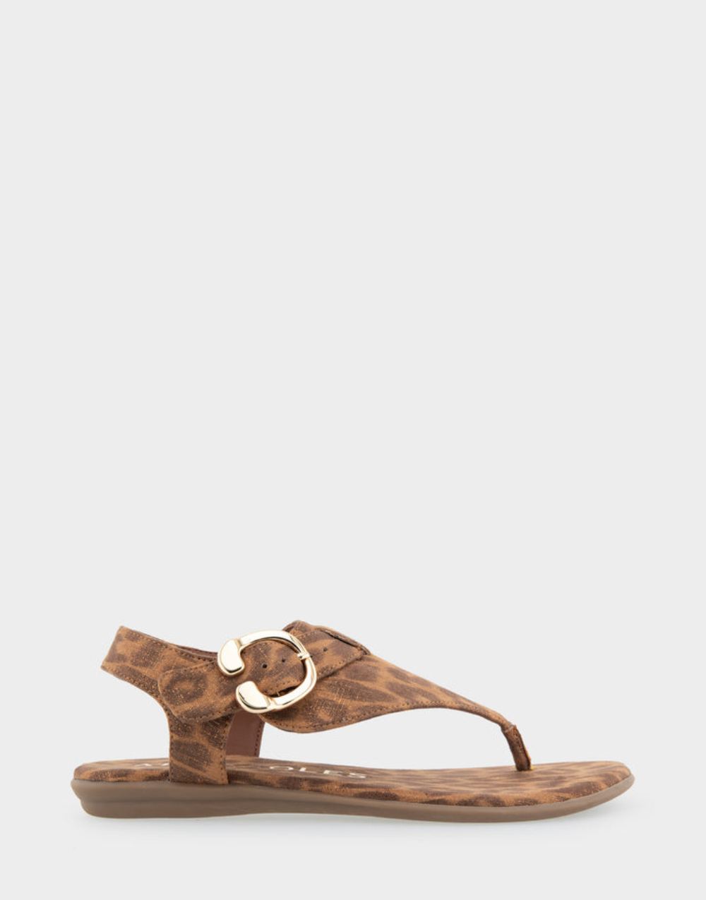 Women's | Isa Leopard Metallic Faux Suede Buckle Detail Back Strap Thong Sandal