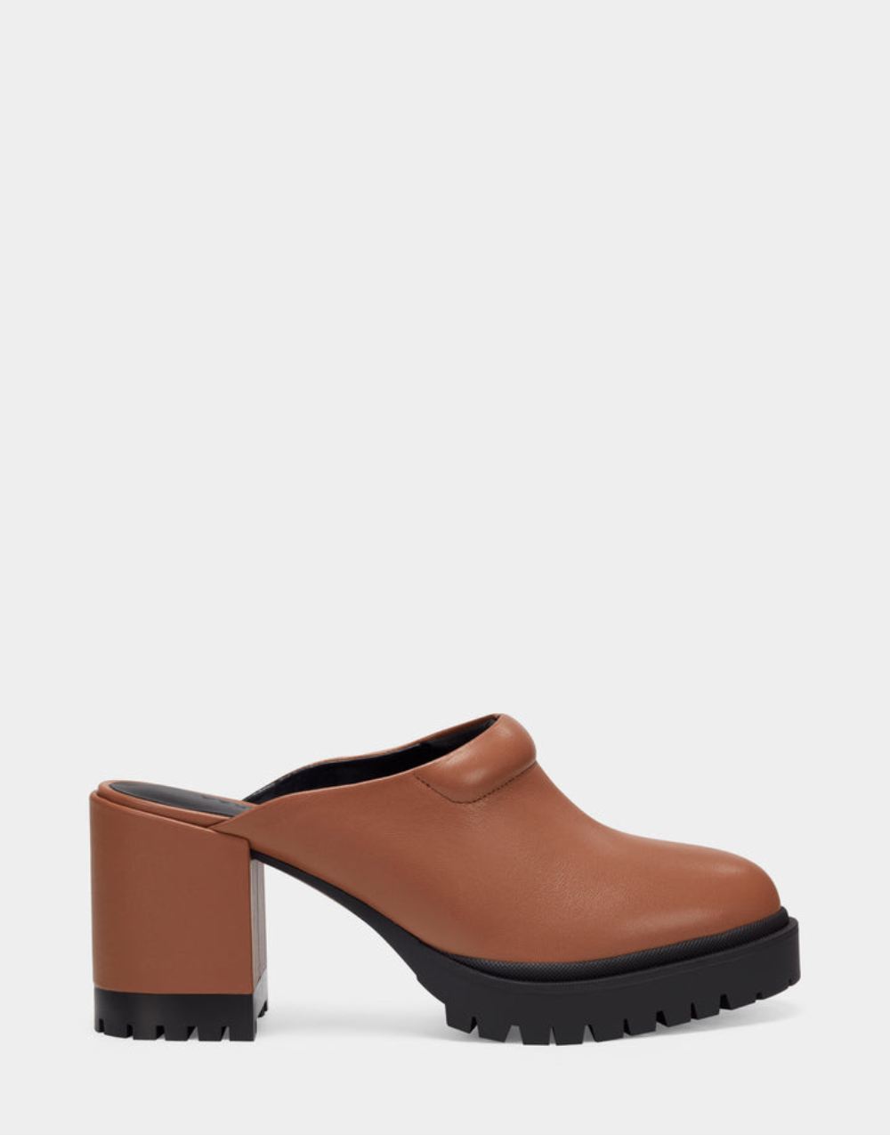 Women's | Tan Leather Platform Lug Sole Mule Emon