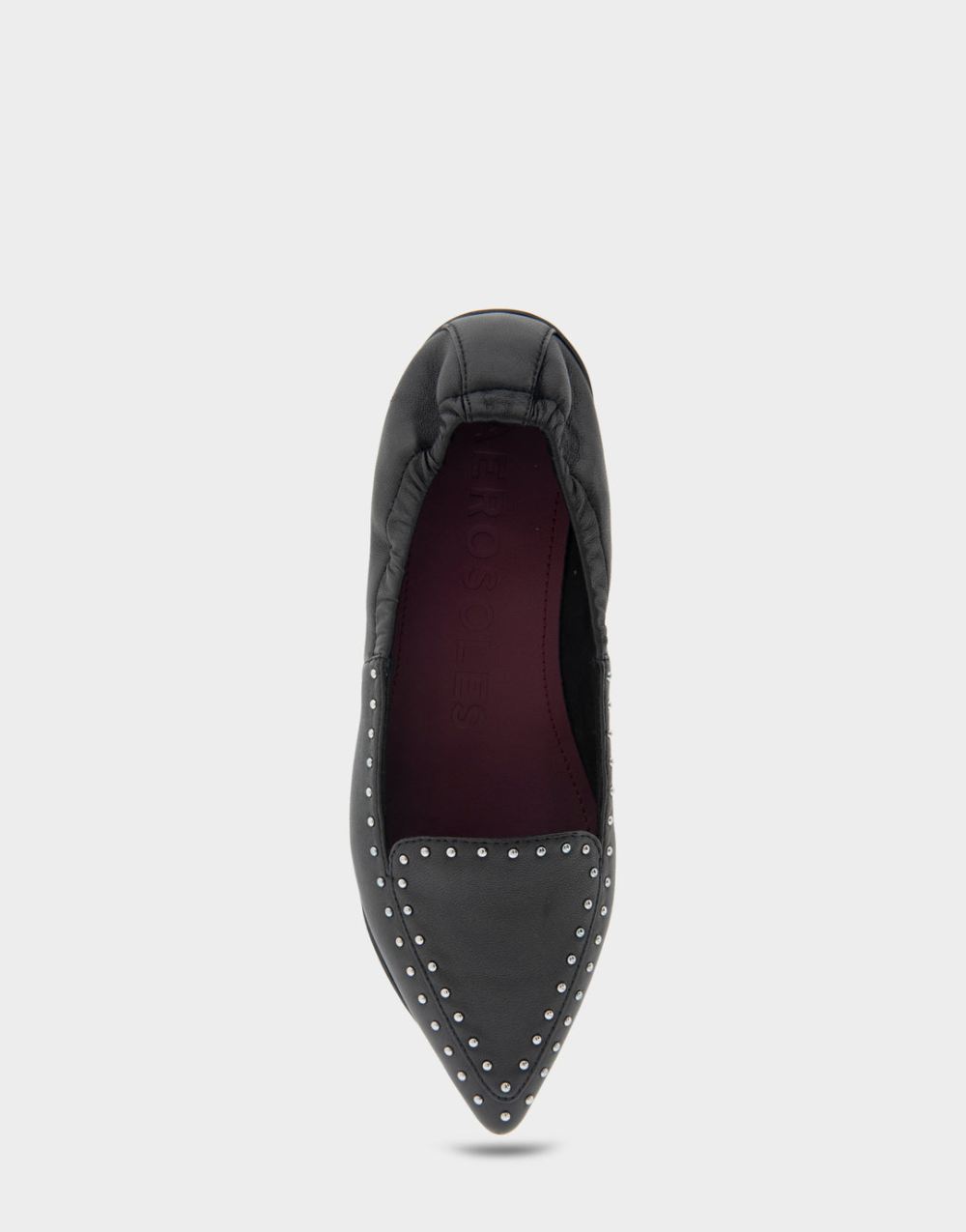 Women's | Dee Black Genuine Leather Studded Point Toe Flat