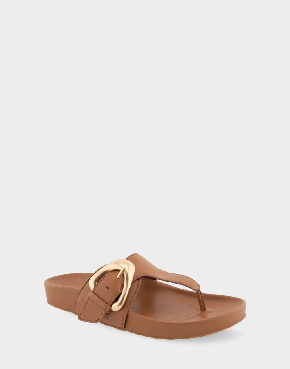 Women's | Lloyd Tan Leather Oversized Buckle Molded Footbed Thong Sandal