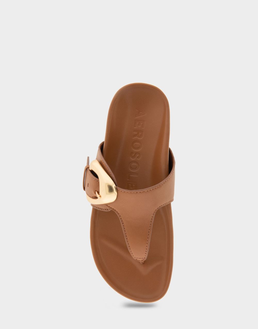 Women's | Lloyd Tan Leather Oversized Buckle Molded Footbed Thong Sandal