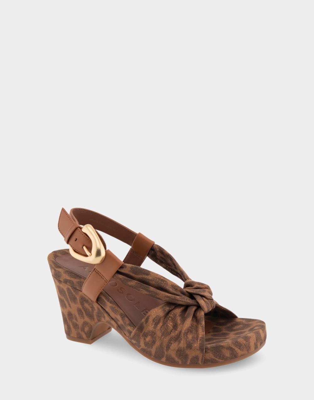 Women's | Miki Leopard Metallic Faux Suede Knotted Buckled Footbed Wedge Sandal