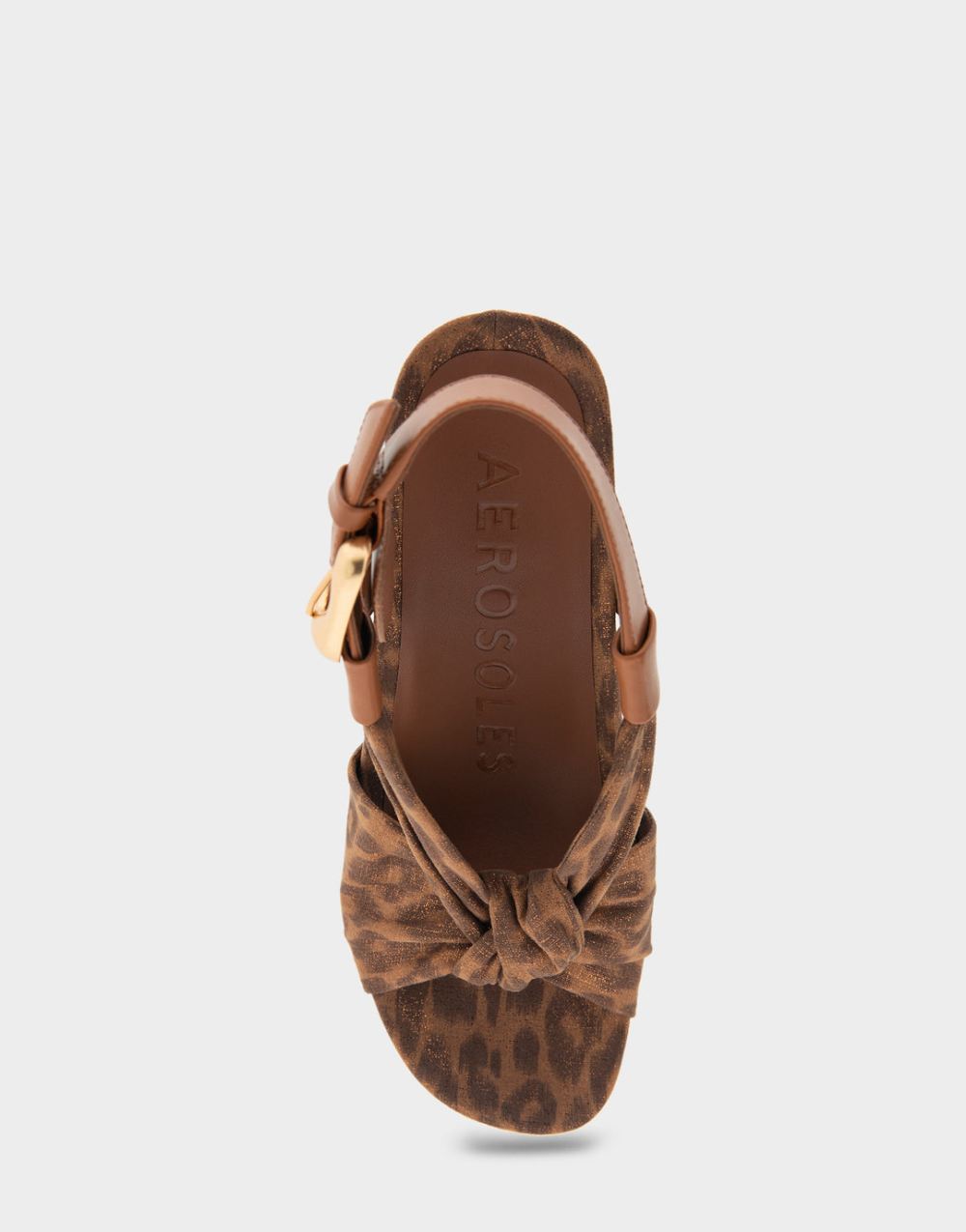 Women's | Miki Leopard Metallic Faux Suede Knotted Buckled Footbed Wedge Sandal