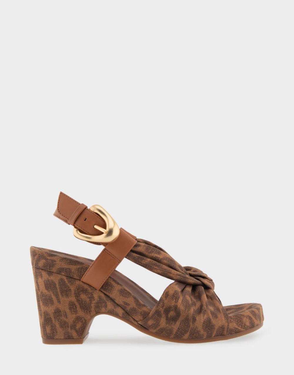 Women's | Miki Leopard Metallic Faux Suede Knotted Buckled Footbed Wedge Sandal