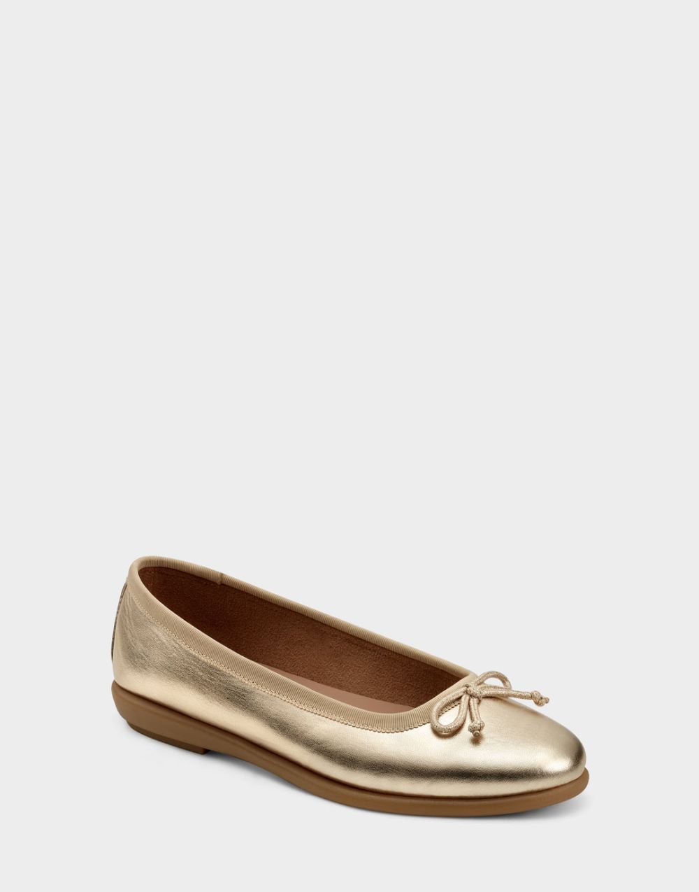 Women's | Homebet Soft Gold Faux Leather Ballet Flats with Bow