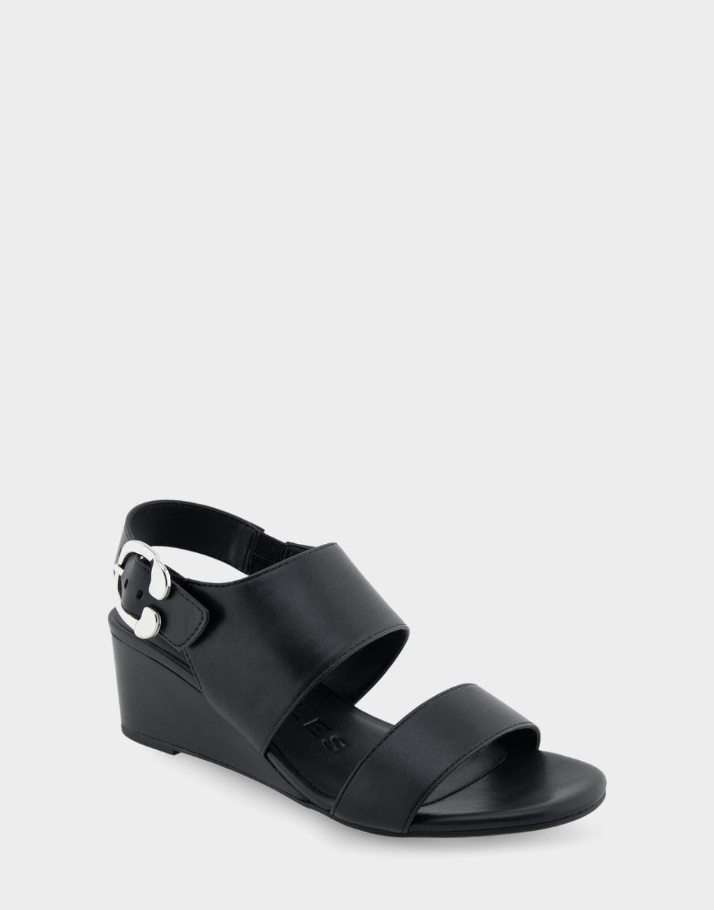 Women's | Worth Black Faux Leather Buckle Back Mid Wedge Sandal