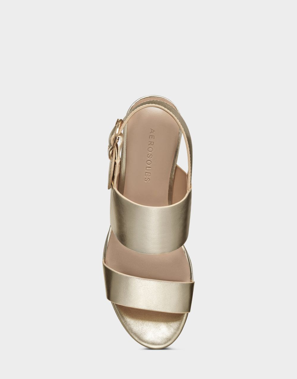 Women's | Camera Gold Metallic Leather Platform Block Heel Sandal with Buckle