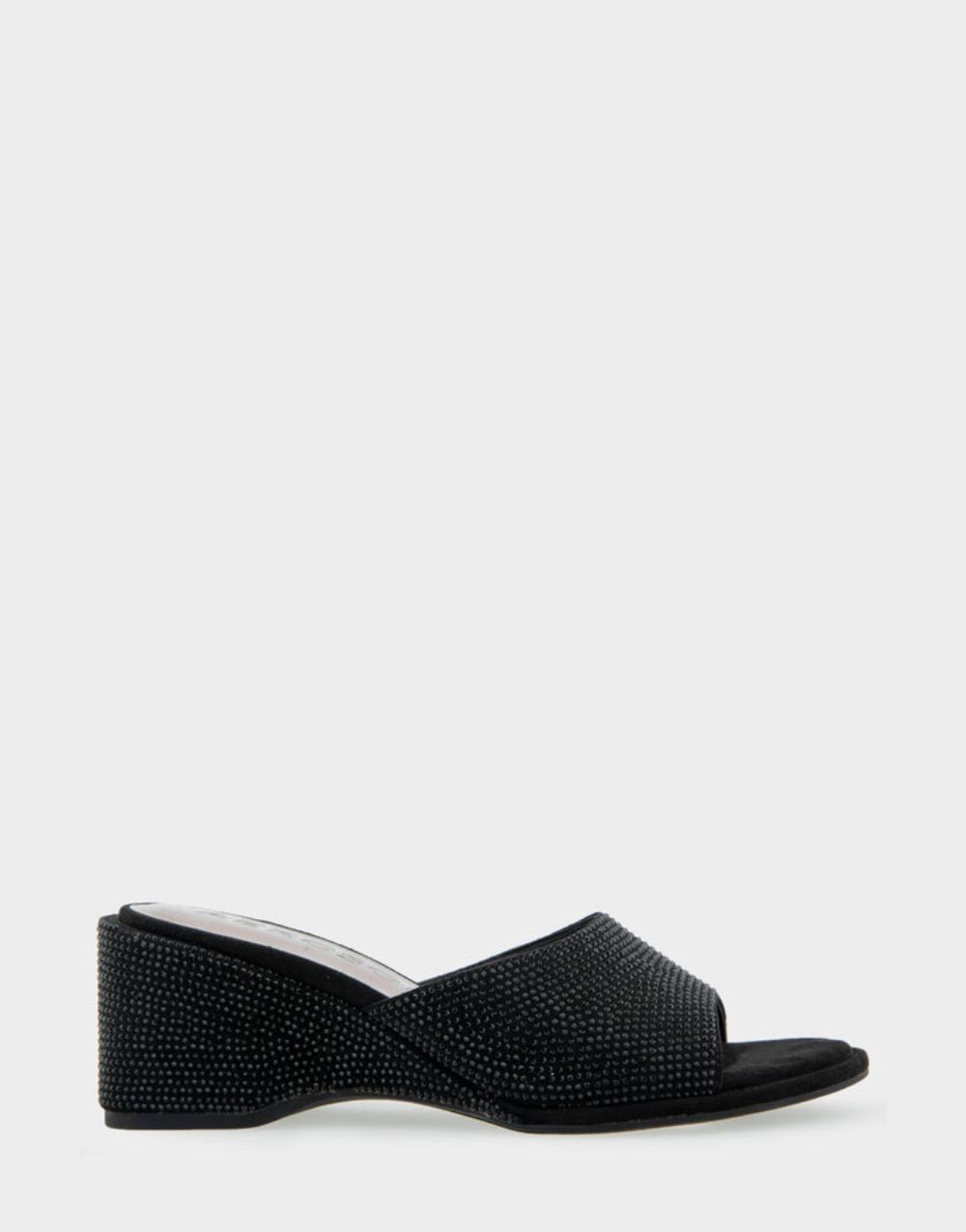 Women's | New Year Black Fabric with Crystals Wedge Slide