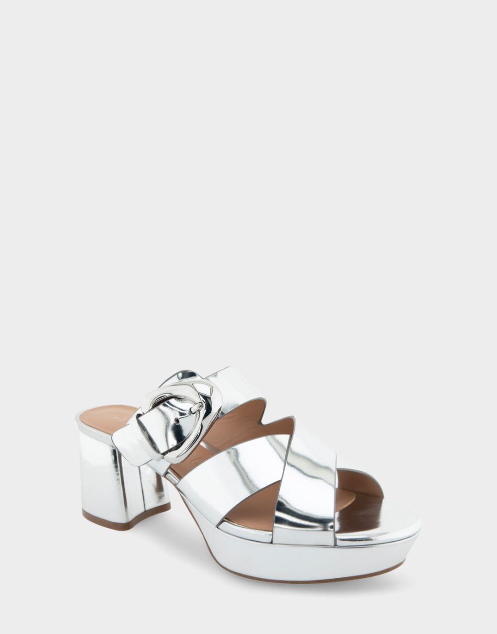 Women's | Collin Silver Mirror Metallic Faux Leather Crisscross Platform Slide Sandal