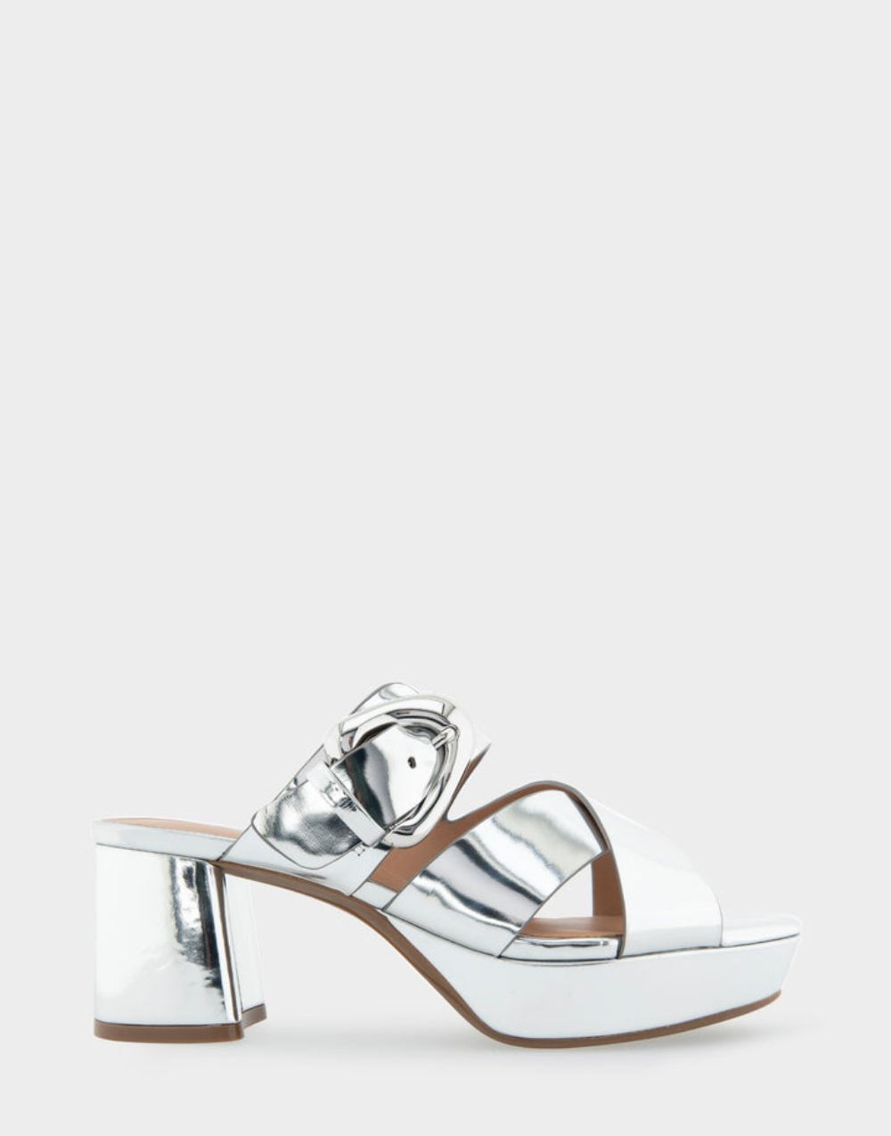 Women's | Collin Silver Mirror Metallic Faux Leather Crisscross Platform Slide Sandal