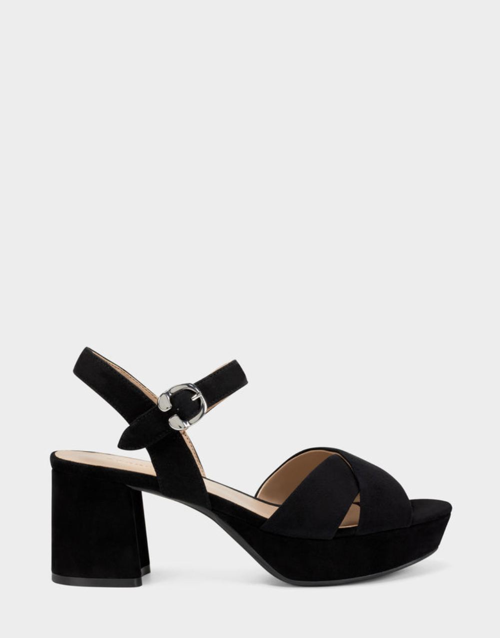 Women's | Black Suede Platform Block Heel Sandal with Buckle Cosmos