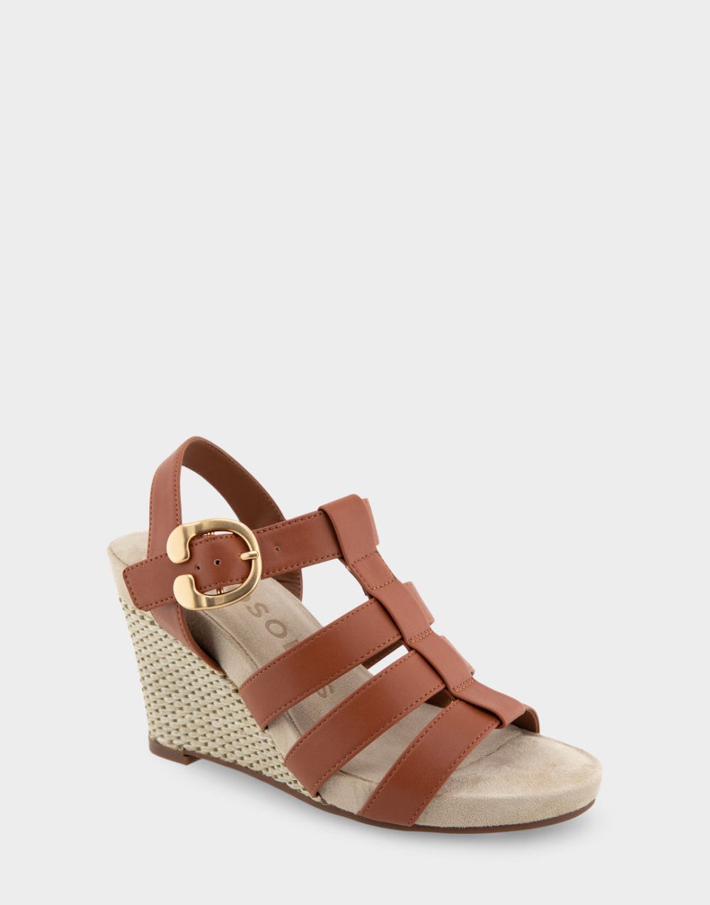 Women's | Paige Gingerbread Faux Leather Caged Footbed Wedge Sandal