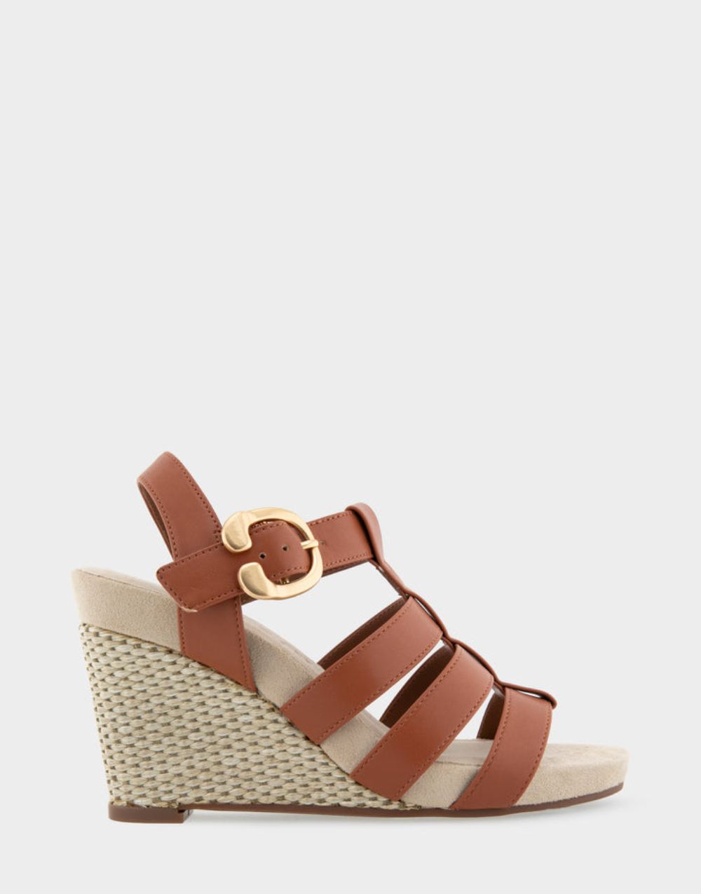 Women's | Paige Gingerbread Faux Leather Caged Footbed Wedge Sandal