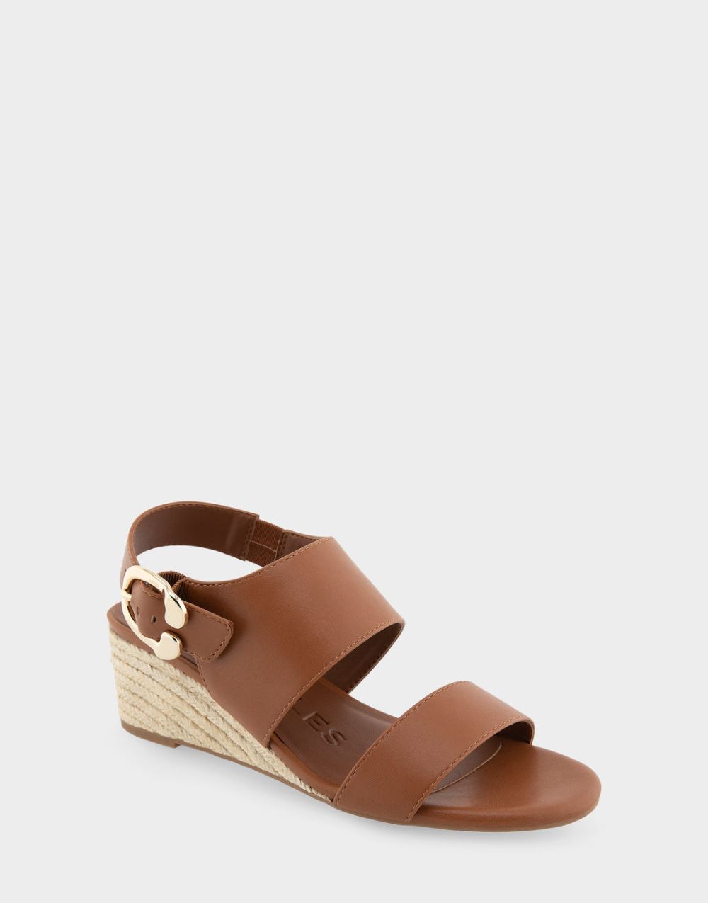 Women's | Worth Tan Faux Leather Buckle Back Mid Wedge Sandal