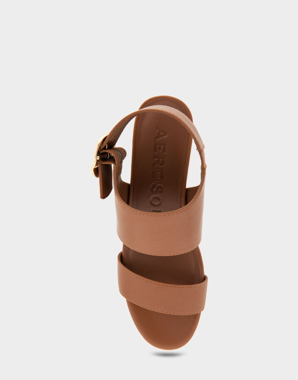 Women's | Worth Tan Faux Leather Buckle Back Mid Wedge Sandal