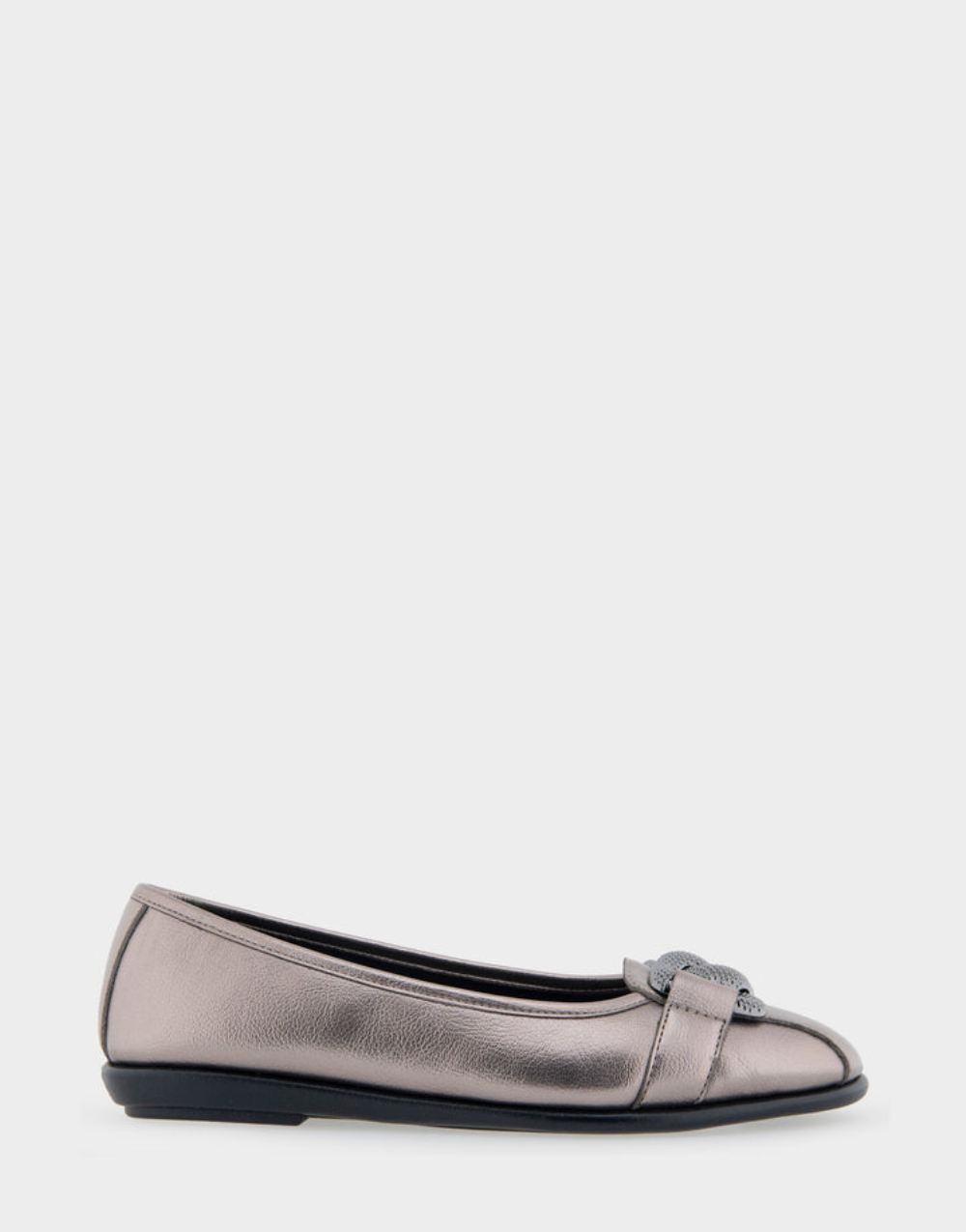 Women's | Bijoux Graphite Faux Leather Ornamented Flat