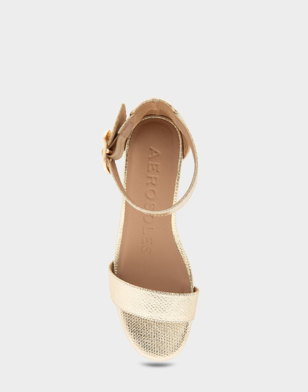 Women's | Willis Soft Gold Canvas Faux Leather Ankle Strap Mid Wedge Sandal