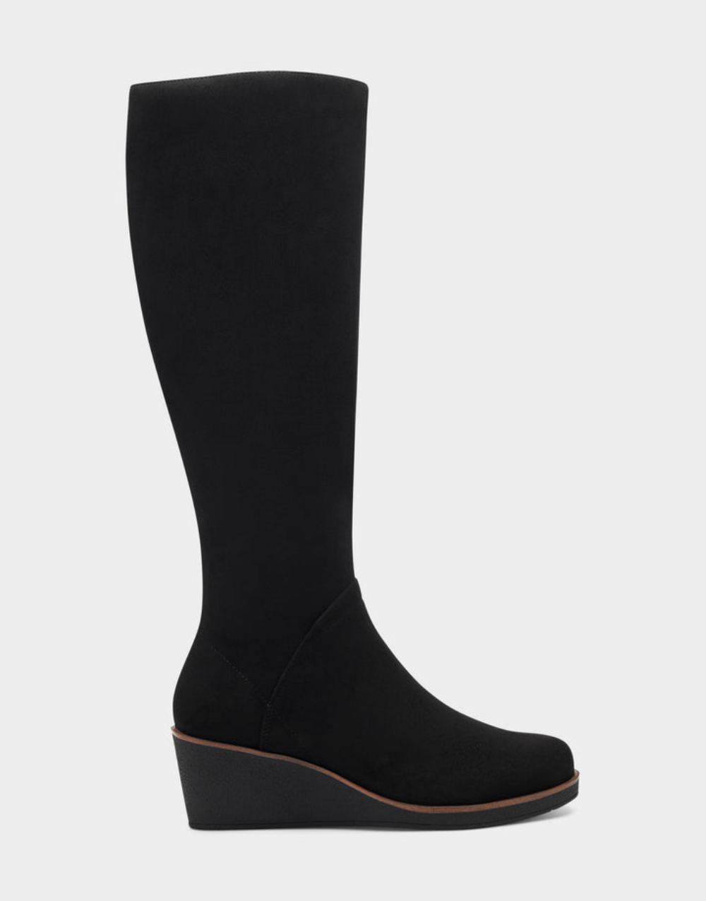 Women's | Binocular Black Faux Suede Knee High Tall Wedge Boot