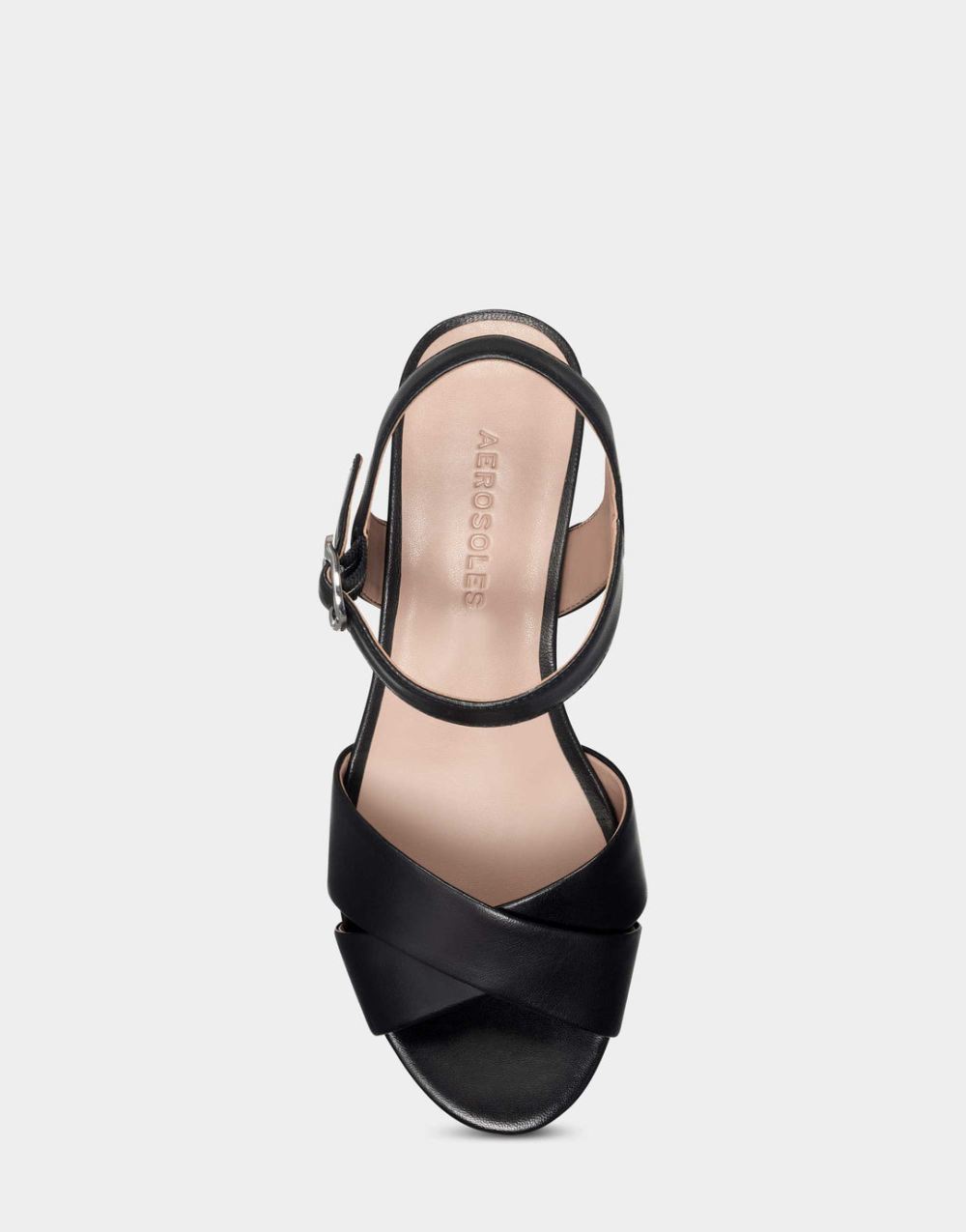 Women's | Black Leather Platform Block Heel Sandal with Buckle Cosmos