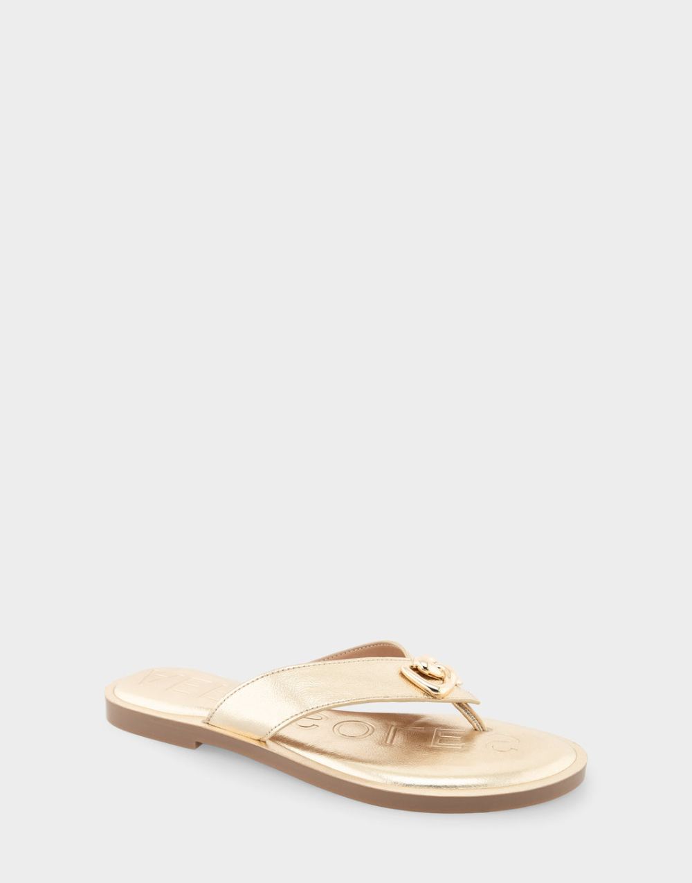 Women's | Galen Soft Gold Faux Leather Ornamented Thong Sandal