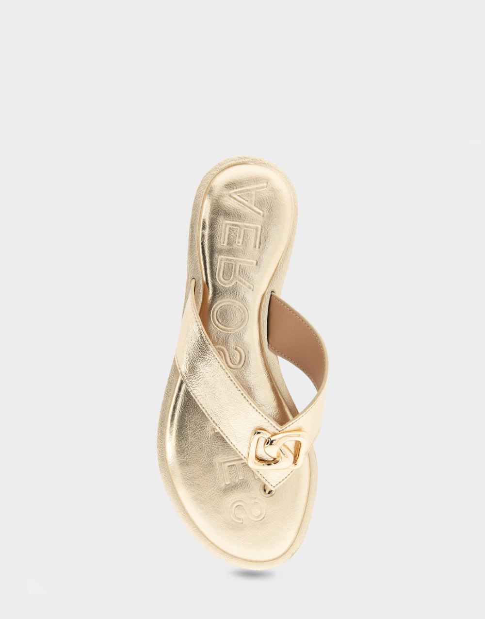 Women's | Galen Soft Gold Faux Leather Ornamented Thong Sandal