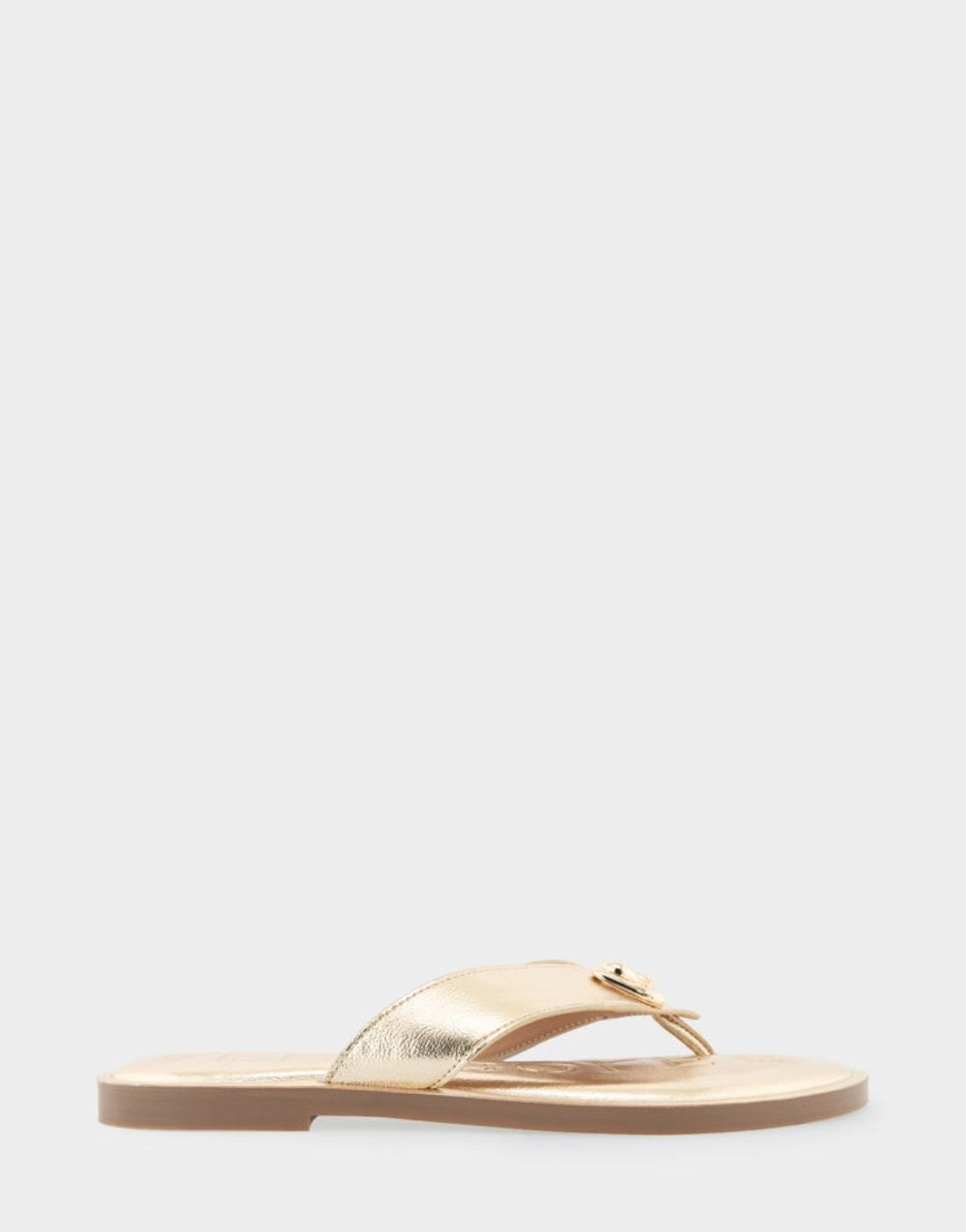 Women's | Galen Soft Gold Faux Leather Ornamented Thong Sandal