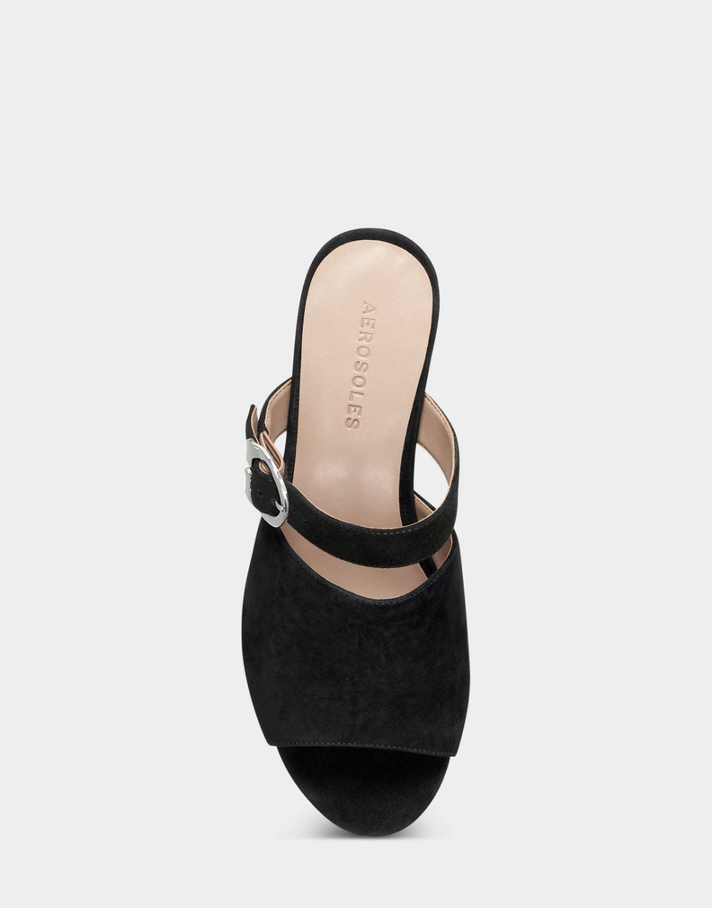 Women's | Black Italian Suede Platform Retro Sandal Mule with Buckle Cosmic