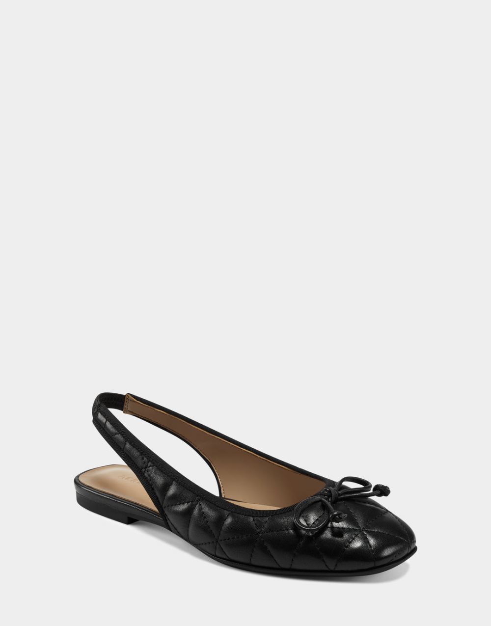 Women's | Black Quilted Leather Sling Back Ballet Flat with Bow Catarina