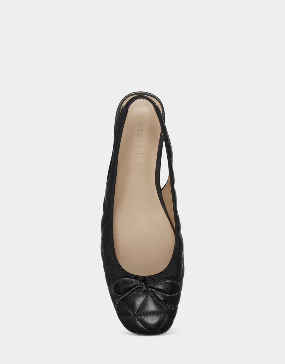 Women's | Black Quilted Leather Sling Back Ballet Flat with Bow Catarina