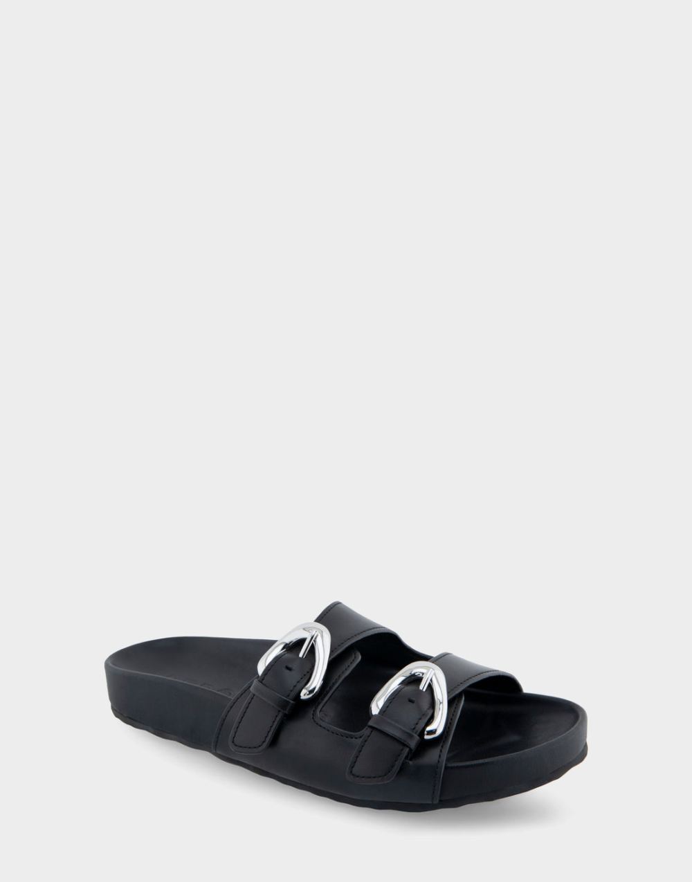 Women's | Link Black Leather Two Band Molded Footbed Sandal