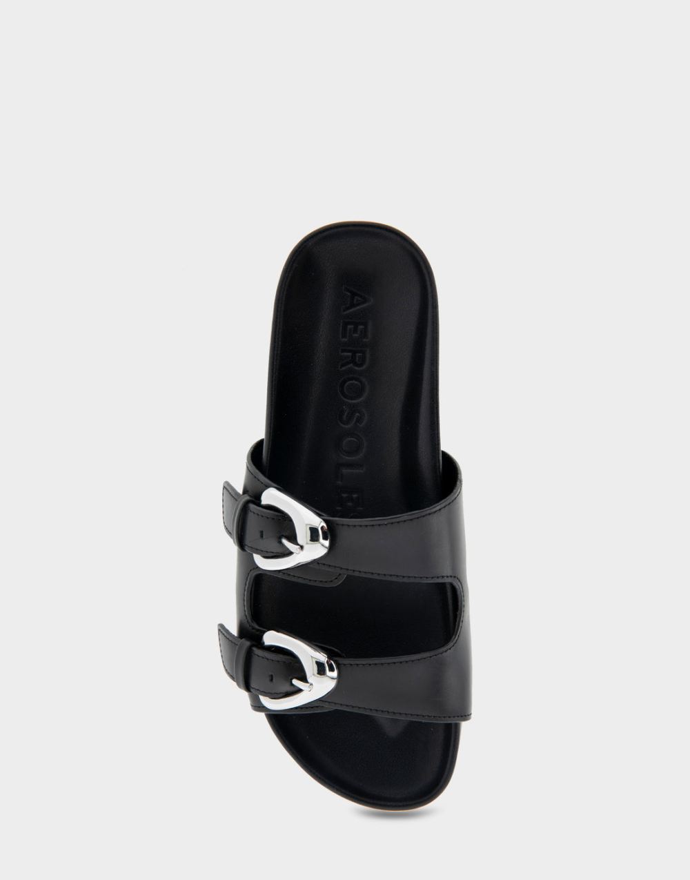 Women's | Link Black Leather Two Band Molded Footbed Sandal