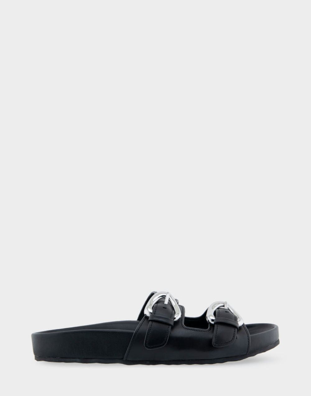 Women's | Link Black Leather Two Band Molded Footbed Sandal