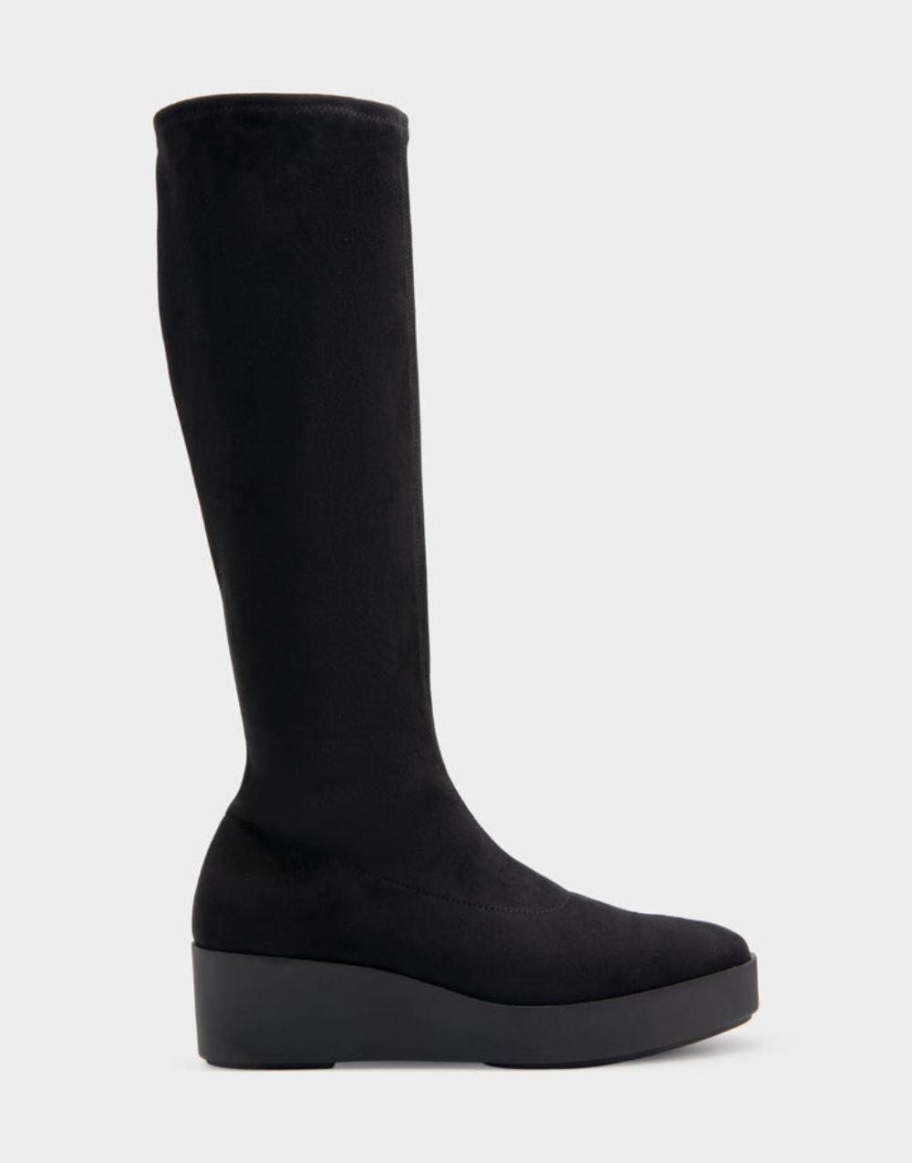 Women's | Cecina Black Stretch Faux Suede Flatform Heel Tall Shaft Boot